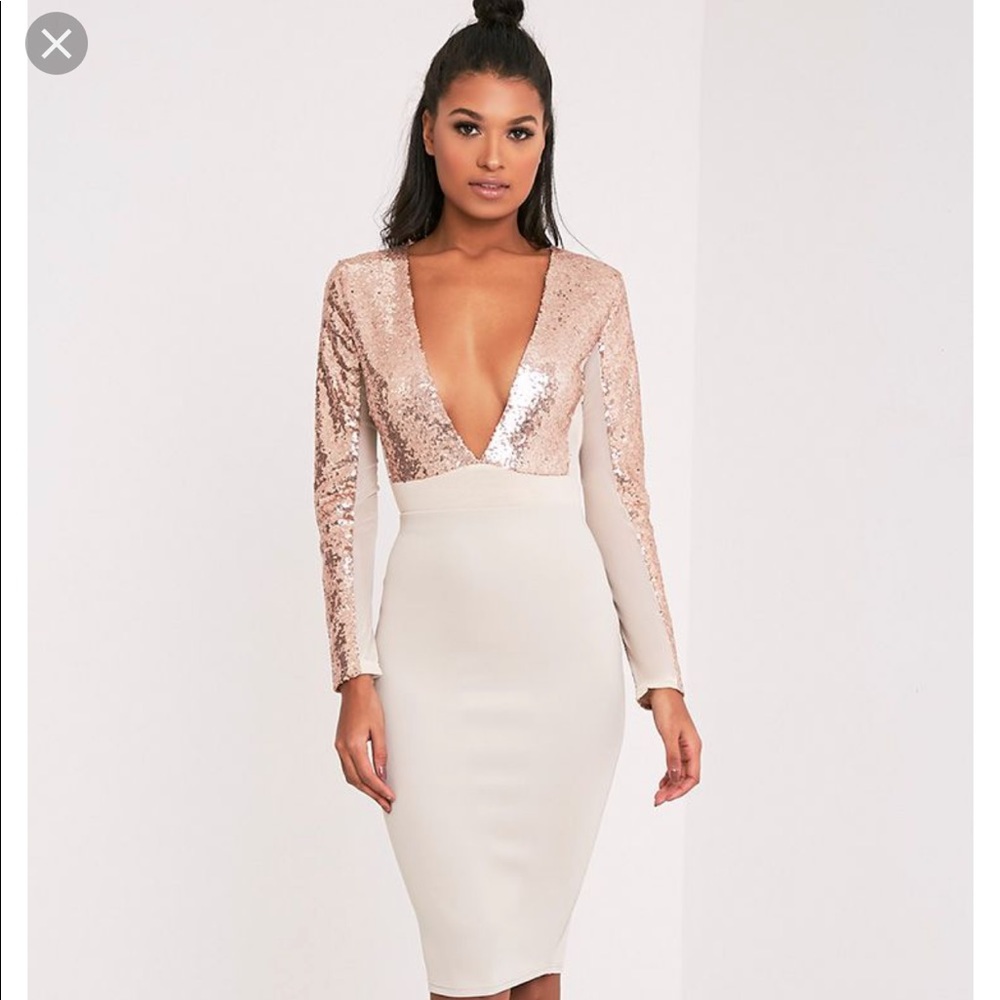 PrettyLittleThing Rose Gold Sequin Bodysuit
